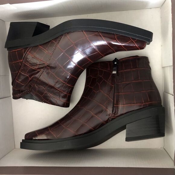 Franco Sarto Fina Croc Embossed Western Ankle Boots Mahogany Size 5 - Picture 8 of 9